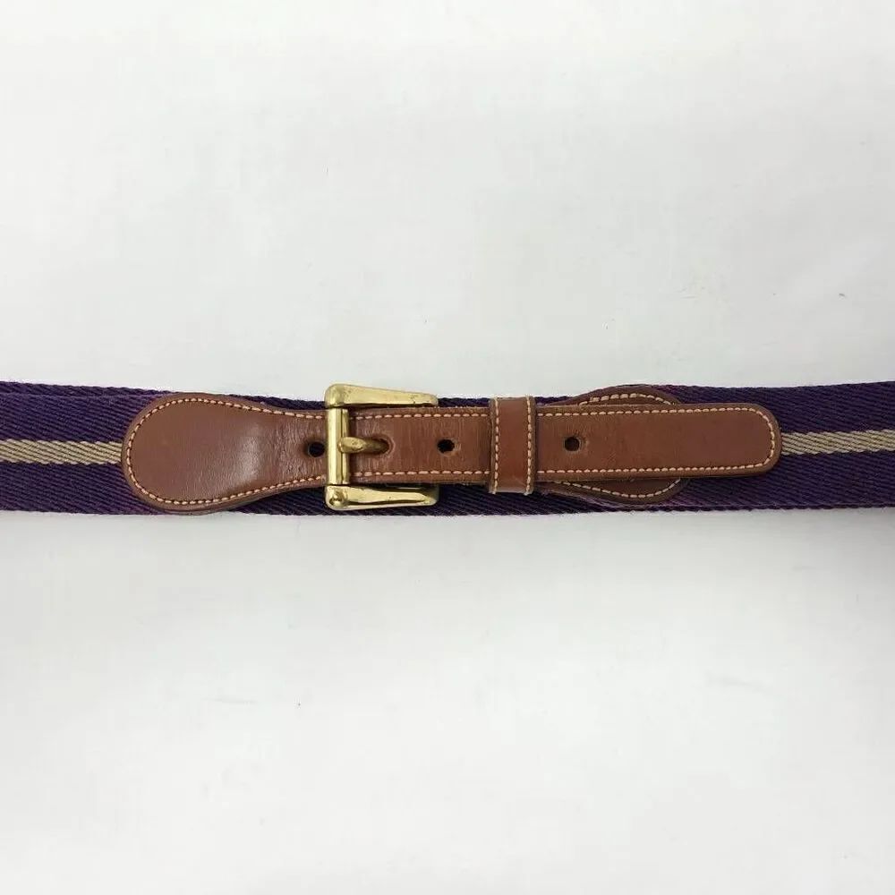 VINTAGE DOONEY & BOURKE BROWN LEATHER PURPLE STRIPE WOOL WOMENSāBELT 34 1.25"